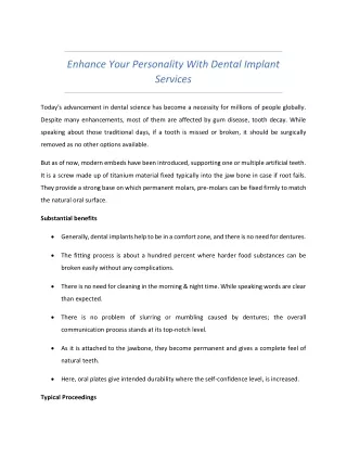 Enhance Your Personality With Dental Implant Services