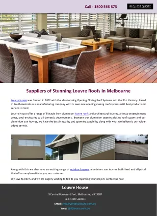 Suppliers of Stunning Louvre Roofs in Melbourne