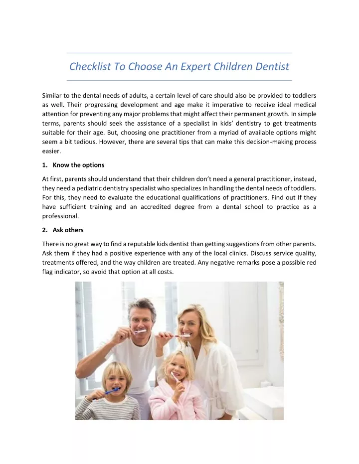 checklist to choose an expert children dentist