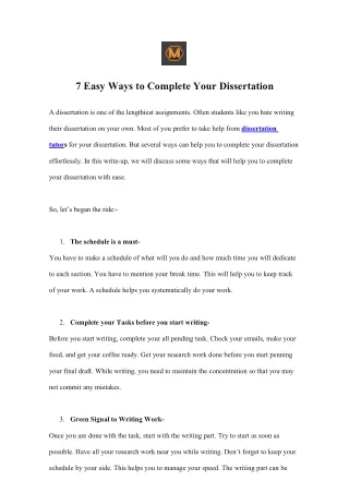 7 easy ways to complete your dissertation