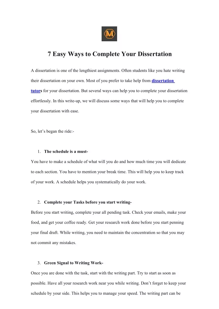 7 easy ways to complete your dissertation