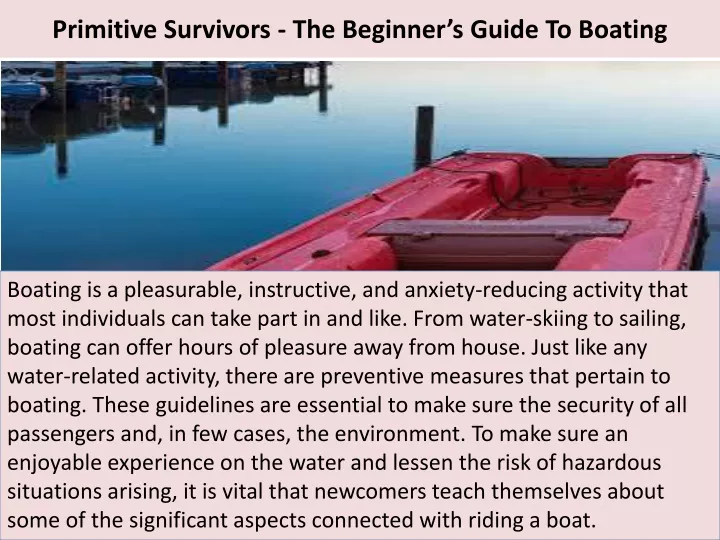 primitive survivors the beginner s guide to boating