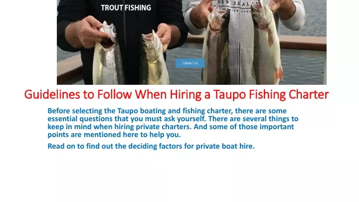 guidelines to follow when hiring a taupo fishing charter