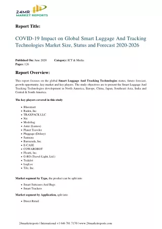 Smart Luggage And Tracking Technologies Market Size, Status and Forecast 2020-2026