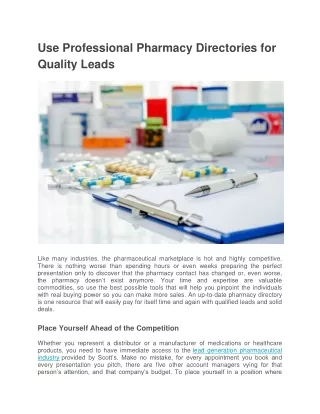 Use Professional Pharmacy Directories for Quality Leads