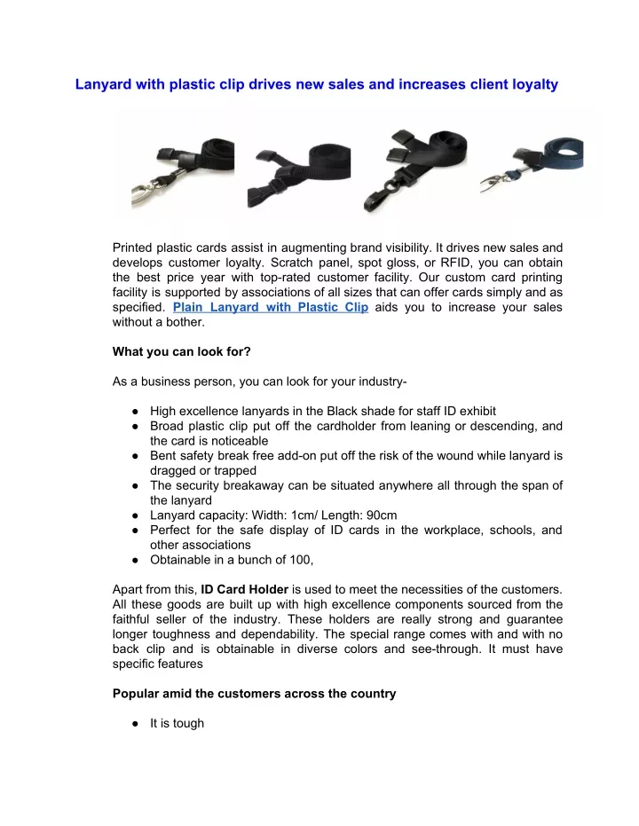 lanyard with plastic clip drives new sales