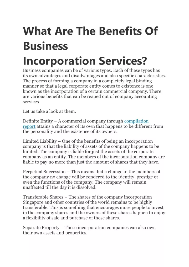 what are the benefits of business incorporation