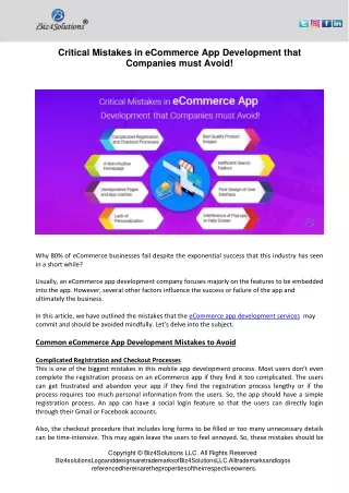 critical mistakes in ecommerce app development