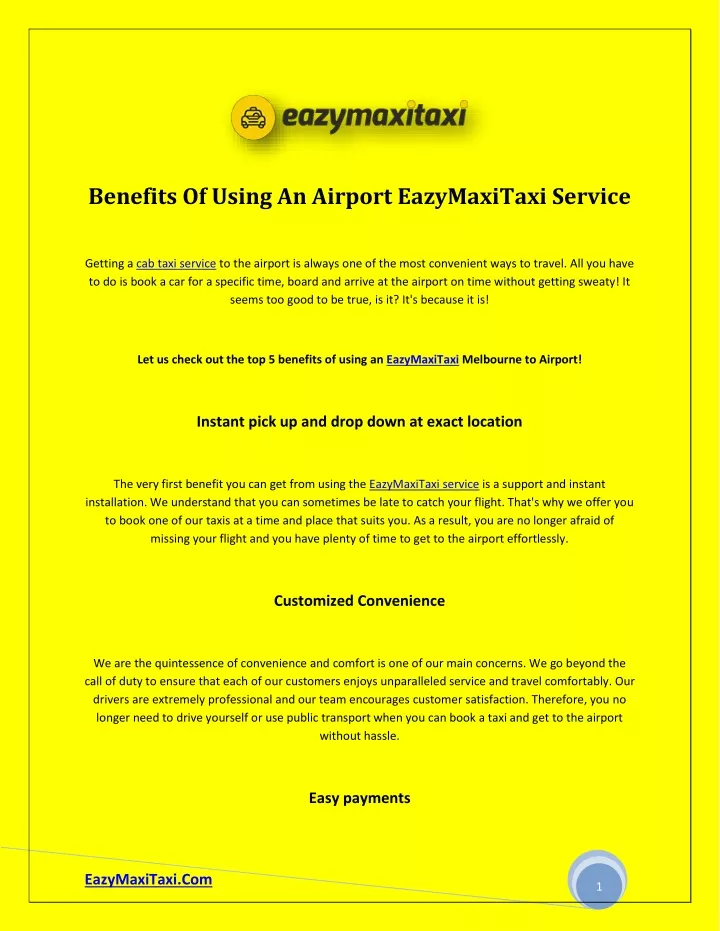 benefits of using an airport eazymaxitaxi service