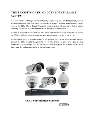 Benefits of Using CCTV Surveillance System