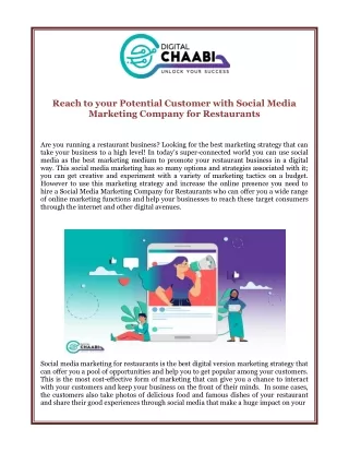 Reach to your Potential Customer with Social Media Marketing Company for Restaurants
