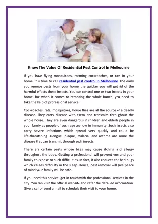 know the value of residential pest control