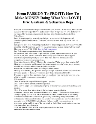 From PASSION To PROFIT: How To Make MONEY Doing What You LOVE | Eric Graham & Sebastian Beja