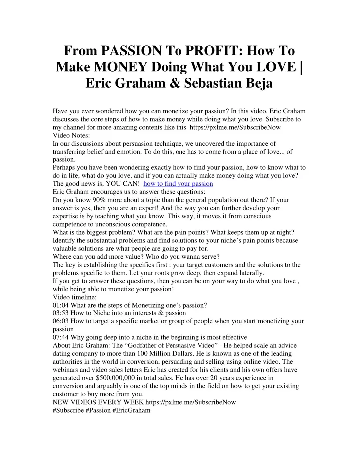 from passion to profit how to make money doing