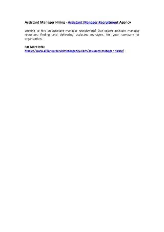 assistant manager hiring assistant manager