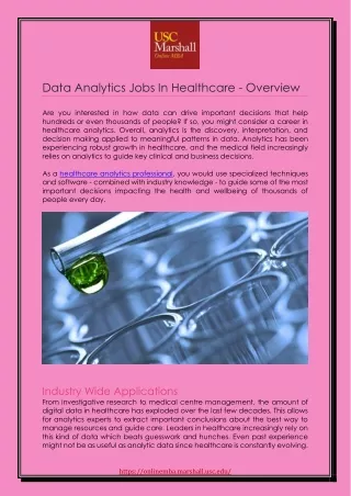 Data Analytics Jobs In Healthcare - Overview