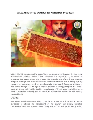 usda announced updates for honeybee producers