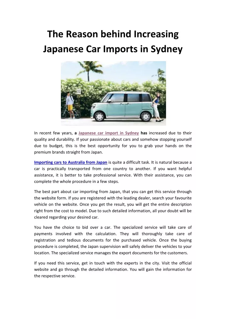 the reason behind increasing japanese car imports