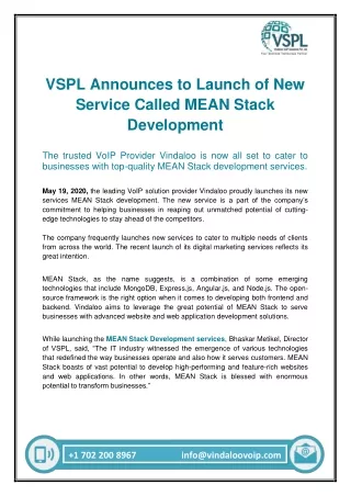 vspl announces to launch of new service called