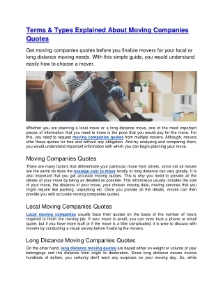 terms types explained about moving companies