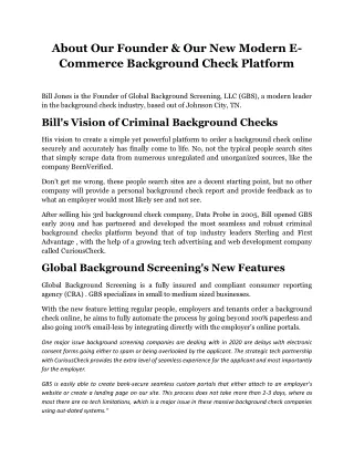 About Our Founder & Our New Modern E-Commerce Background Check Platform