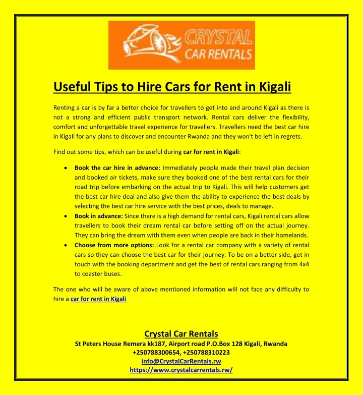 useful tips to hire cars for rent in kigali