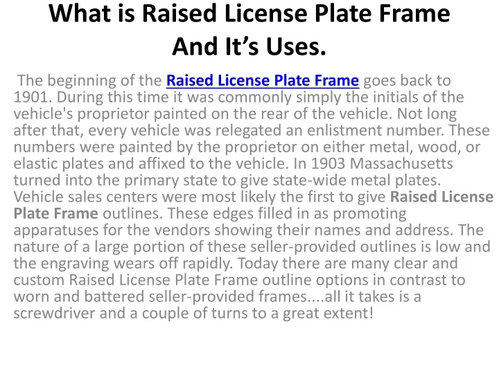 what is raised license plate frame and it s uses