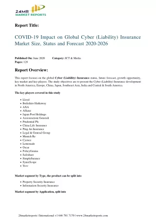 Cyber (Liability) Insurance Market Size, Status and Forecast 2020-2026