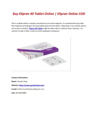 Buy Elipran 40 Tablet Online | Elipran Online COD