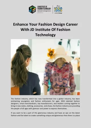 Enhance Your Fashion Design Career With JD Institute Of Fashion Technology