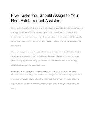 Five Tasks You Should Assign to Your Real Estate Virtual Assistant