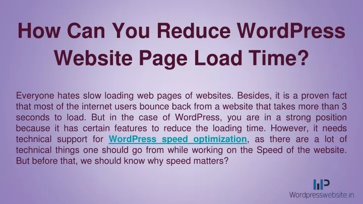 how can you reduce wordpress website page load time