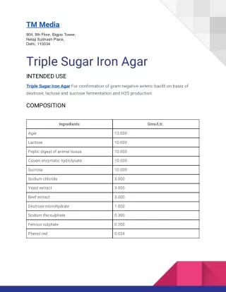 Triple Sugar Iron Agar Technical Datasheet: TM Media