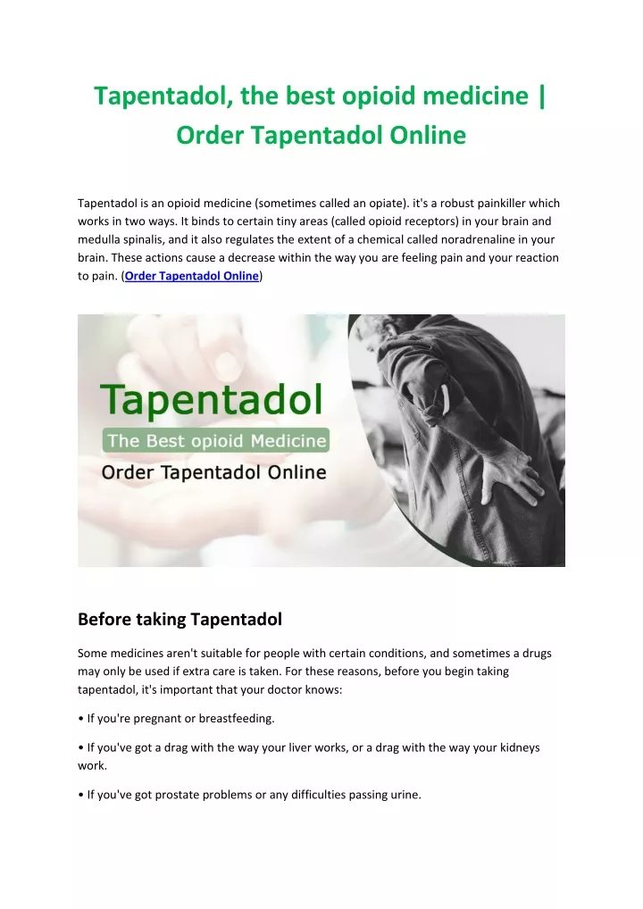 tapentadol the best opioid medicine order