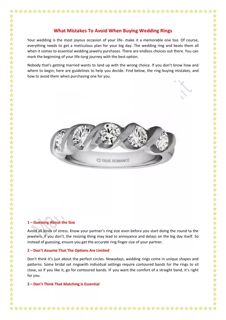 what mistakes to avoid when buying wedding rings