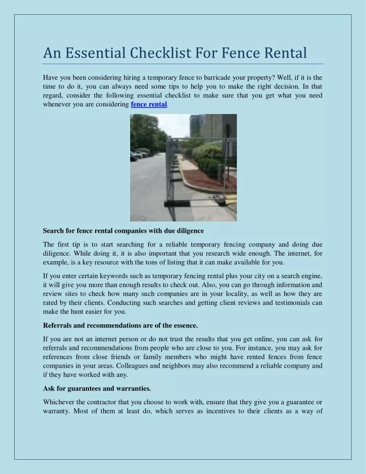 an essential checklist for fence rental