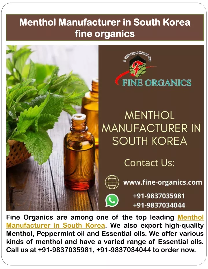 menthol manufacturer in south korea fine organics