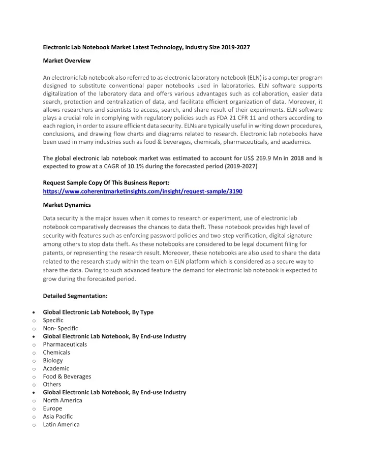 electronic lab notebook market latest technology