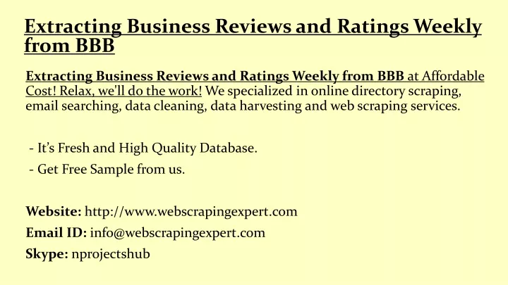 extracting business reviews and ratings weekly from bbb