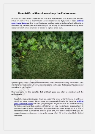 How Artificial Grass Lawns Help the Environment