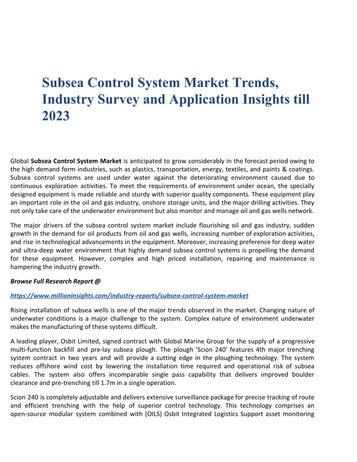 subsea control system market trends industry
