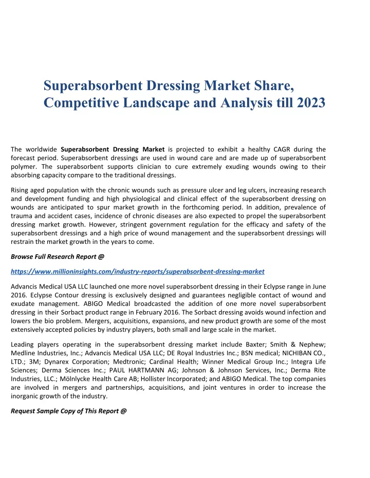 superabsorbent dressing market share competitive