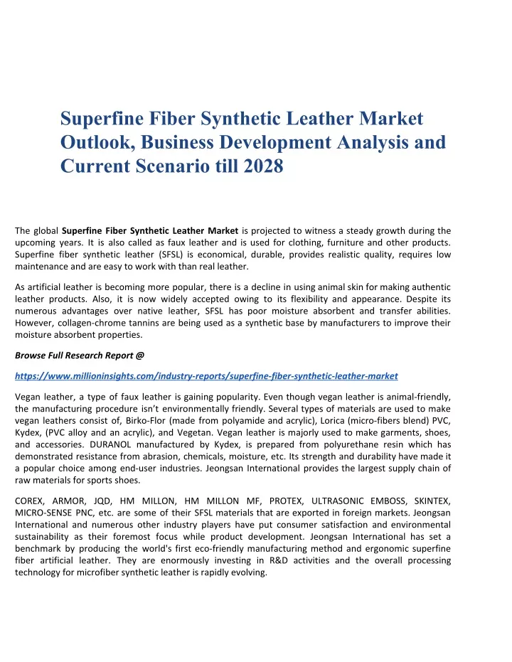 superfine fiber synthetic leather market outlook