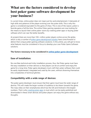 what are the factors considered to develop best