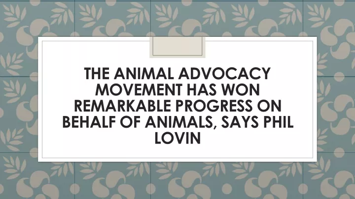 the animal advocacy movement has won remarkable progress on behalf of animals says phil lovin