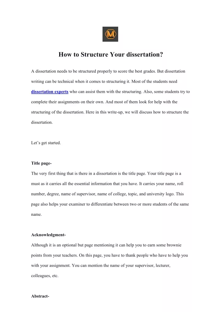how to structure your dissertation