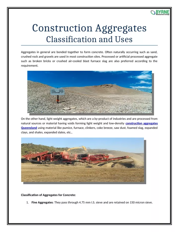 construction aggregates classification and uses