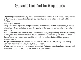 Ayurvedic food diet for weight loss