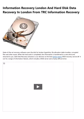 information recovery london and hard disk data