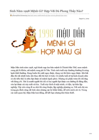 sinh n m 1998 m nh g h p v i phong th y n o